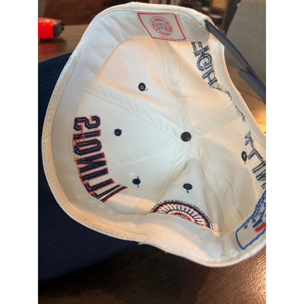Vintage Fighting Illini Chief Illiniwek Snapback Hat White Navy